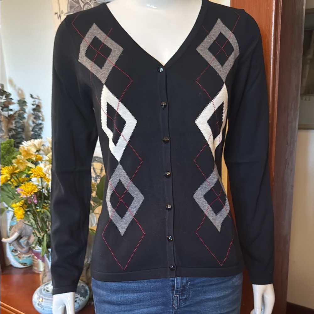 NWT northern reflections size small navy  Argyle Button-Up Sweater